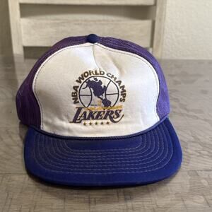 Vintage 1984-85 Los Angeles Lakers NBA WOrld Champs Snapback Hat White & Purple